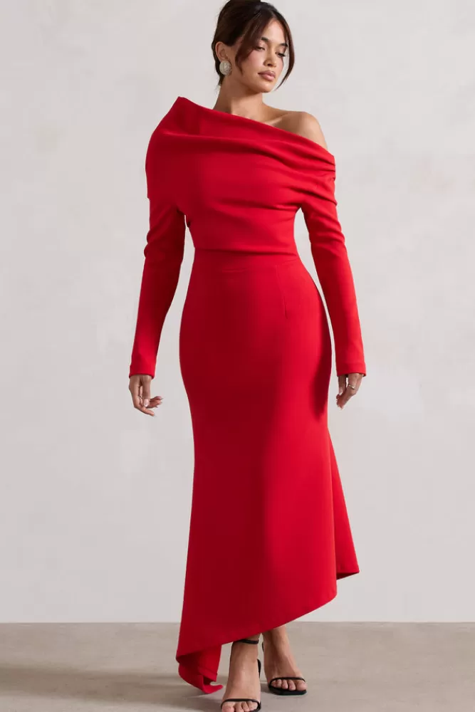 Club L London Abito Elegante Monospalla con Design Asimmetrico, Rosso Passione - Offerta Limitata