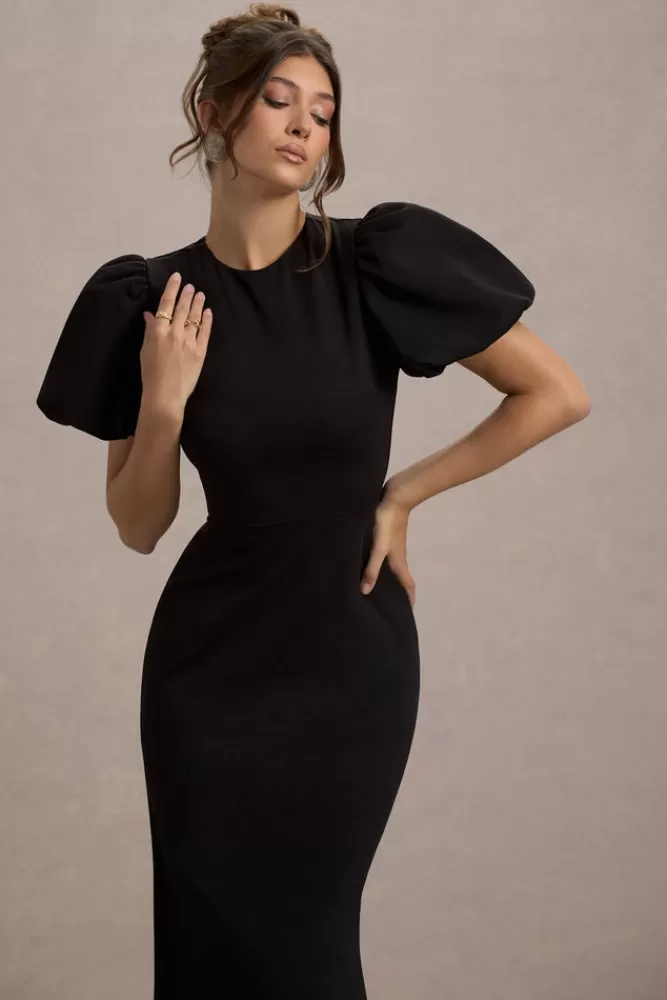 Abito Lungo con Maniche a Sbuffo Nero · Stile Romantico Club L London · Edizione Speciale a Prezzo Sorprendente ❤️