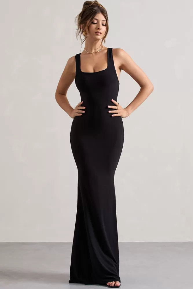 Club L London | Abito Longuette con Scollo Quadrato Mahina - Nero Assoluto, Eleganza Senza Tempo