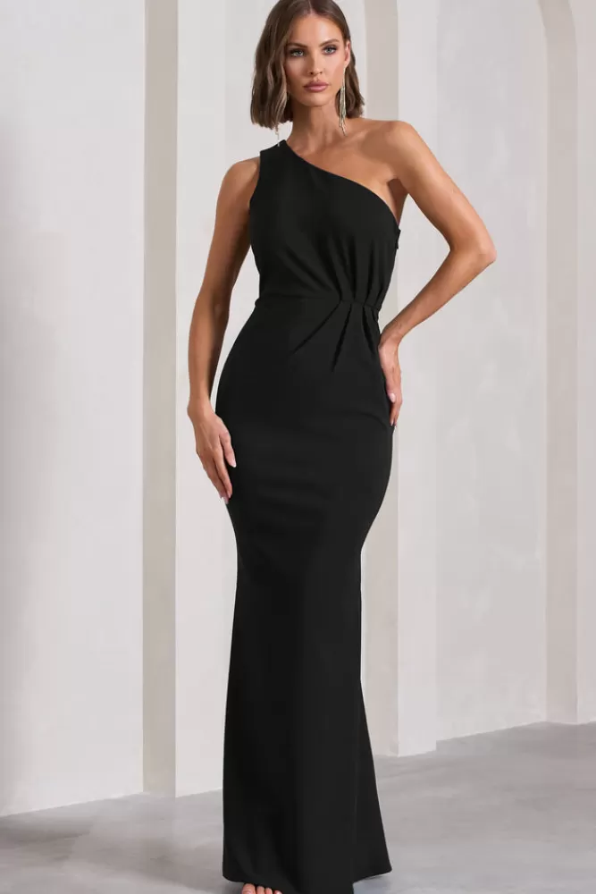 Abito Longuissimo Spalla Scoperta con Drappeggi | Club L London Michelle - Nero Intenso in Offerta Speciale