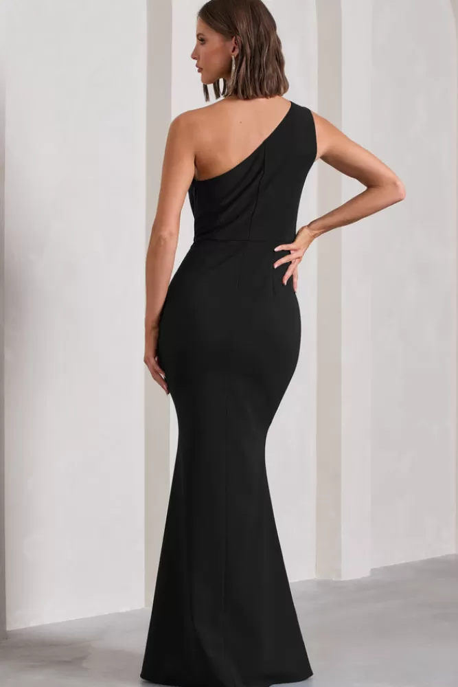 Abito Longuissimo Spalla Scoperta con Drappeggi | Club L London Michelle - Nero Intenso in Offerta Speciale