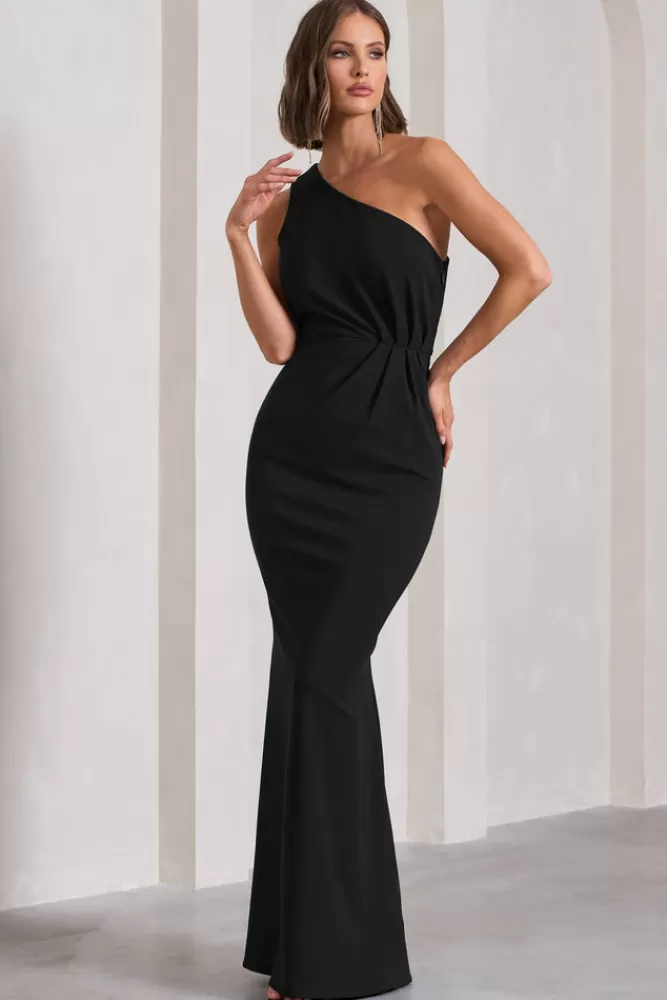 Abito Longuissimo Spalla Scoperta con Drappeggi | Club L London Michelle - Nero Intenso in Offerta Speciale