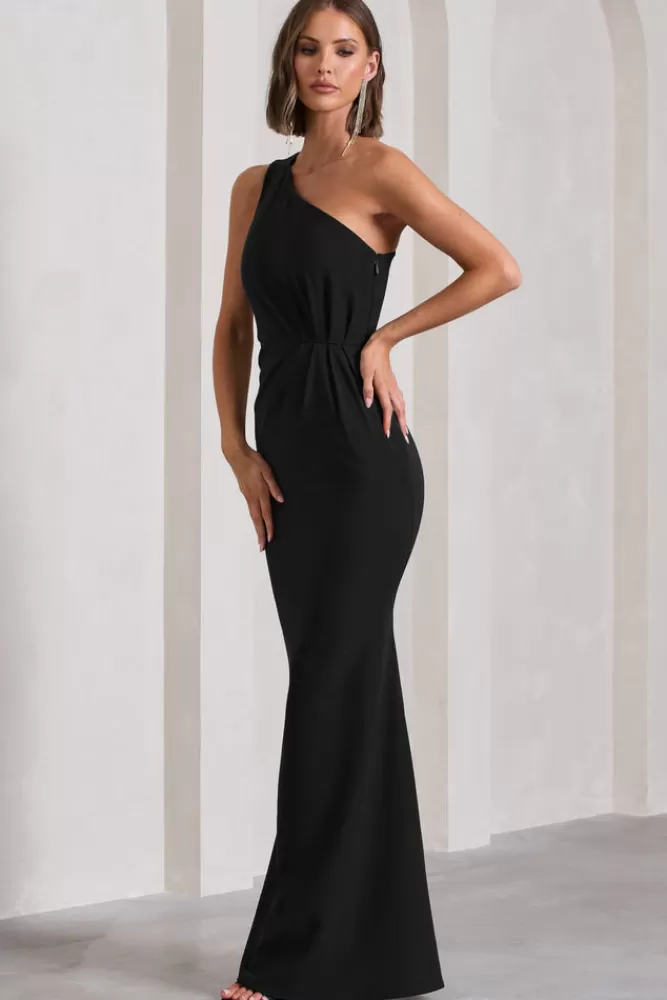 Abito Longuissimo Spalla Scoperta con Drappeggi | Club L London Michelle - Nero Intenso in Offerta Speciale