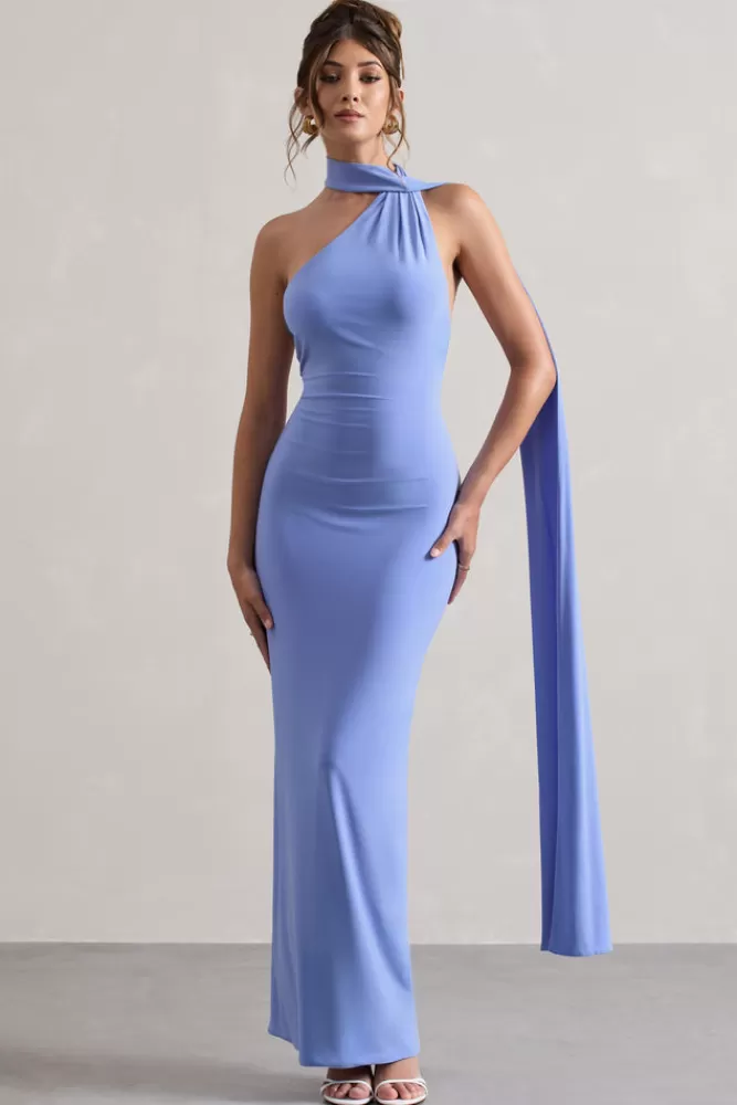 Abito Lungo Spalla Scoperta in Tonalità Celeste con Décolleté Posteriore e Foulard Coordinato - Edizione Speciale Blu Litorale by Club L London Miss 

N.B. Ho mantenuto elementi chiave (marca, caratteristiche, colore) riorganizzandoli con costruzioni linguistiche più naturali in italiano, utilizzando sinonimi (