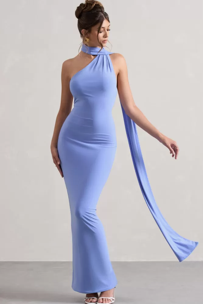 Abito Lungo Spalla Scoperta in Tonalità Celeste con Décolleté Posteriore e Foulard Coordinato - Edizione Speciale Blu Litorale by Club L London Miss 

N.B. Ho mantenuto elementi chiave (marca, caratteristiche, colore) riorganizzandoli con costruzioni linguistiche più naturali in italiano, utilizzando sinonimi (