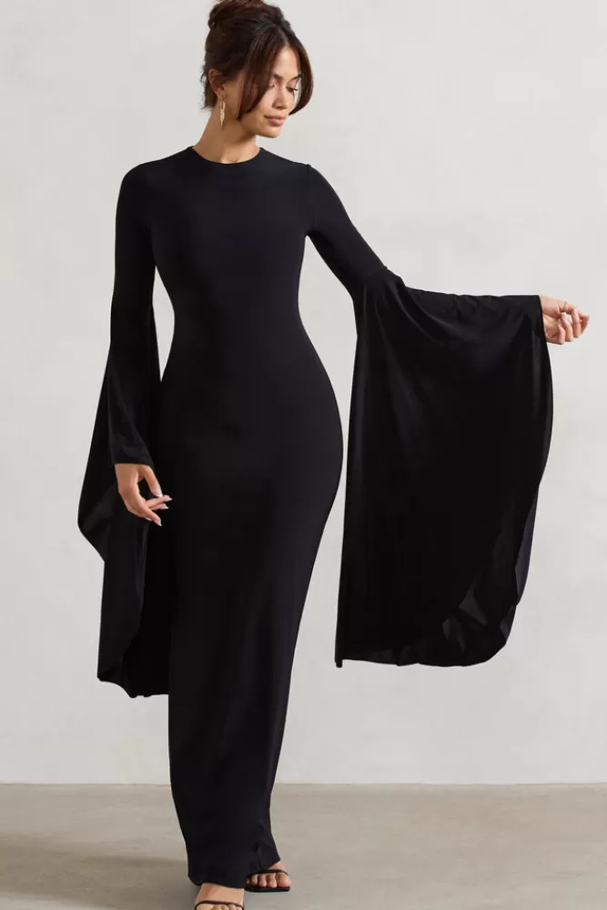Abito Longuissimo con Manica a Cascata - Nero - Disponibile ai Saldi | Club L London Collection Modena

(：，