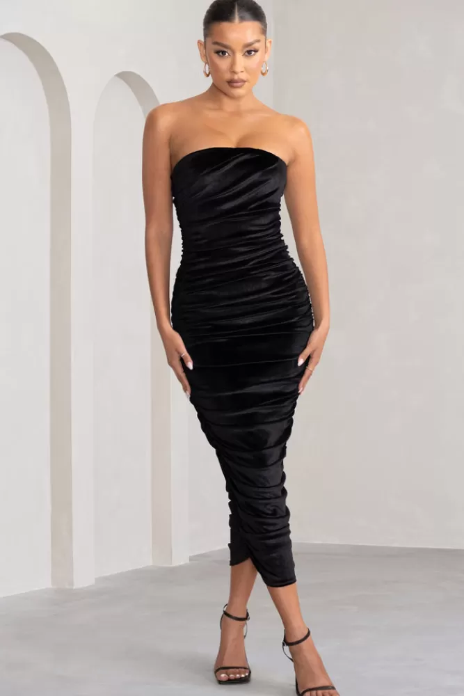 Abito Midi in Velluto e Pizzo senza Spalline - Design Club L London  
Modello My Lady con Scollo Allacciato e Dettagli Plissettati  
Vestito Adatto per Serate Eleganti - Versione Aderente in Nero  
Edizione Limitata con Confezione Elegante