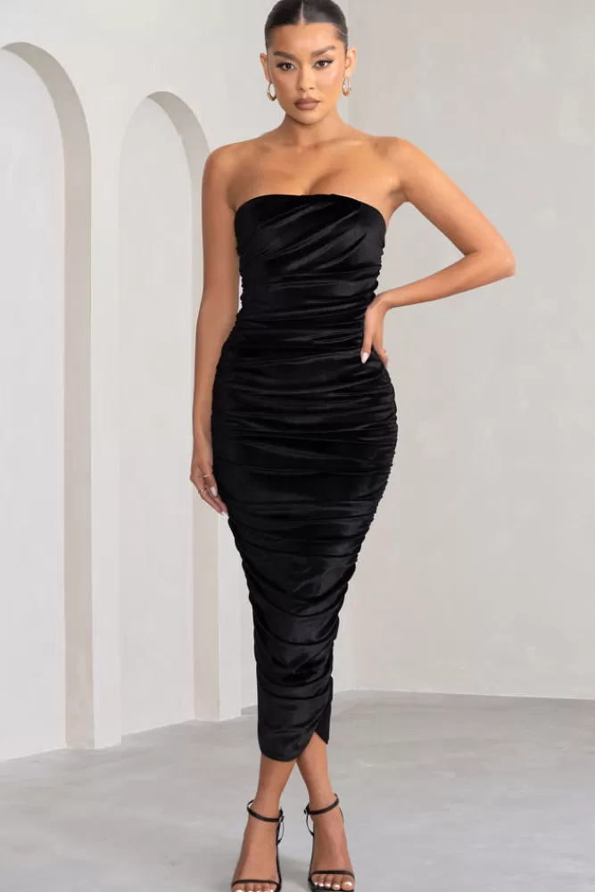 Abito Midi in Velluto e Pizzo senza Spalline - Design Club L London  
Modello My Lady con Scollo Allacciato e Dettagli Plissettati  
Vestito Adatto per Serate Eleganti - Versione Aderente in Nero  
Edizione Limitata con Confezione Elegante