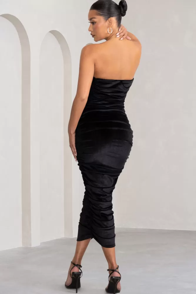 Abito Midi in Velluto e Pizzo senza Spalline - Design Club L London  
Modello My Lady con Scollo Allacciato e Dettagli Plissettati  
Vestito Adatto per Serate Eleganti - Versione Aderente in Nero  
Edizione Limitata con Confezione Elegante
