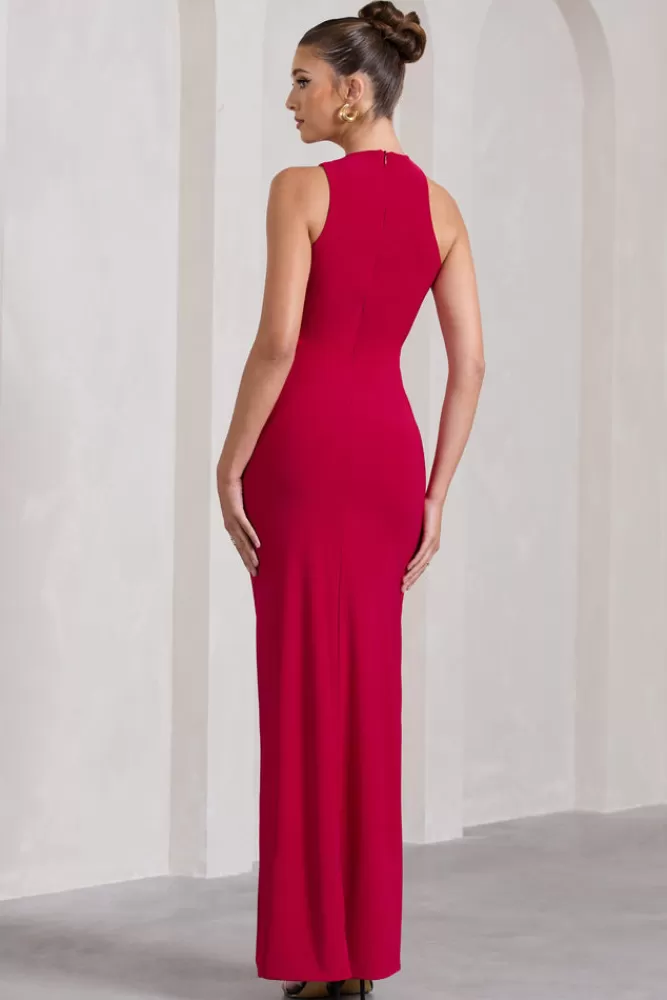 Club L London: Abito Longuette Nalani con Intagli e Spacco - Rosso Vivace in Promozione Flash