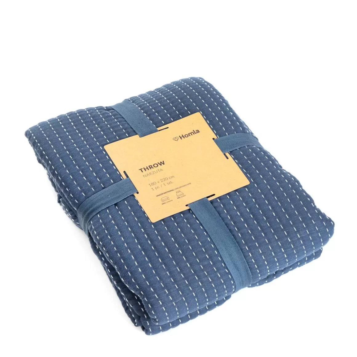 Copriletto Elegante HOMLA Selina in Morbida Mussola Trapuntata, Design con Cuciture Decorative, Tinta Unita Avio-Blu, 180x220 cm
