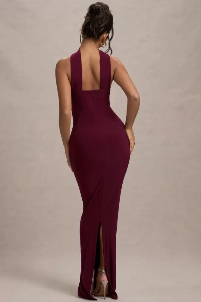 Abito Midi Tubino Con Collo Allacciato Elegante - Borgogna Intenso | Vestito Estate 2024 by Club L London | Promozione Imperdibile