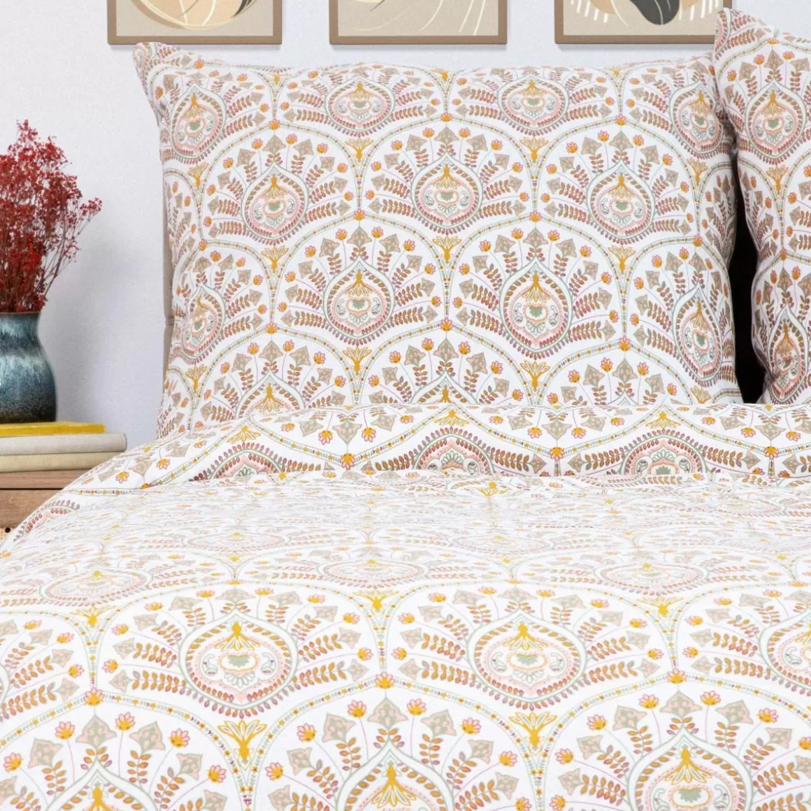 Set Lenzuola HOMLA Fanya - Puro Cotone 140x200 cm con Federa 70x80, Design Elegante per Letto Matrimoniale - Confortevole e Traspirante 

（：，，