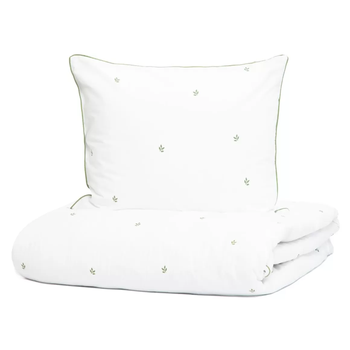 Set lenzuola HOMLA in morbido cotone - Motivo foglie delicate con finitura verde smeraldo, Misura piazza e mezza 140x200 cm + federa cuscino 50x60 cm