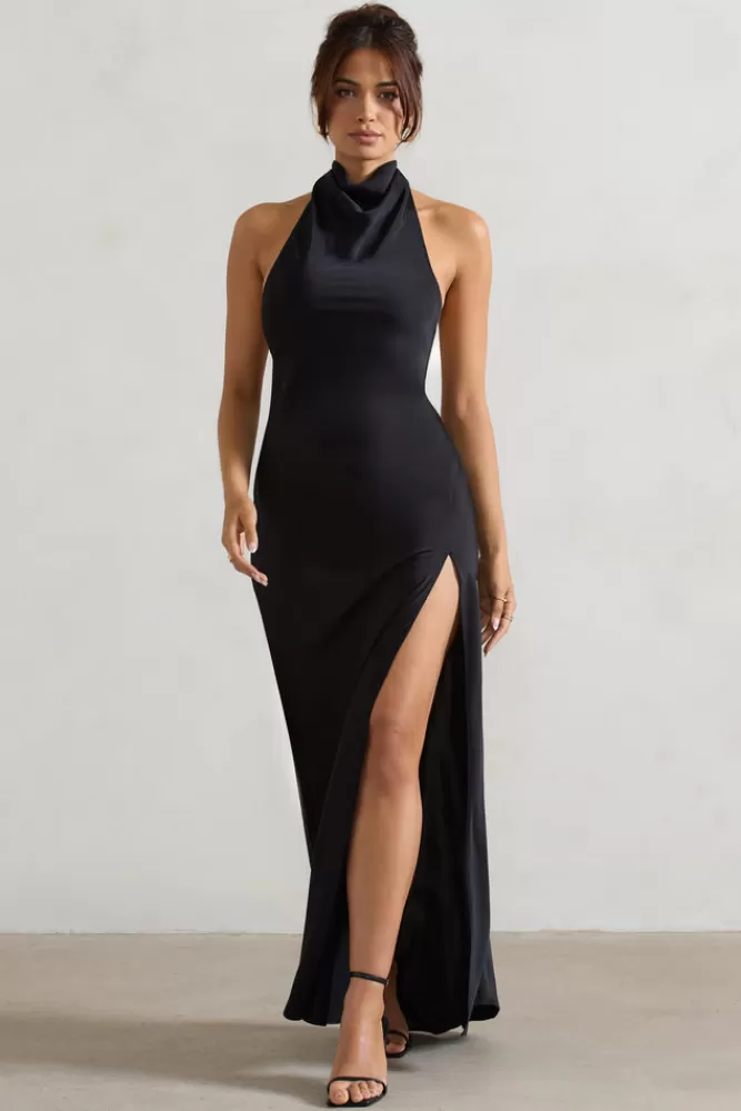 Priero di Club L London - Vestito Lungo con Scollo Asimmetrico e Schiena Scoperta, Nero - Eccellenza in Eleganza