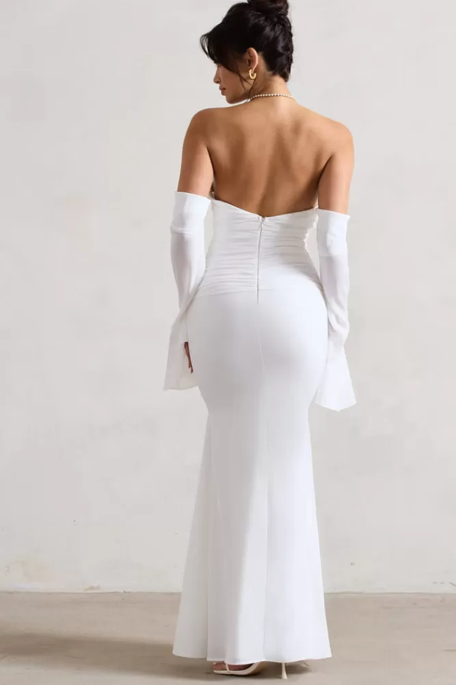 Abito Maxi Rhiannon in Tinta Unica - Drappeggio Elegante con Maniche a Svaso e Scivolatura Posteriore | Club L London Collection Autunno - Confezione Sostenibile in Crêpe Fluido