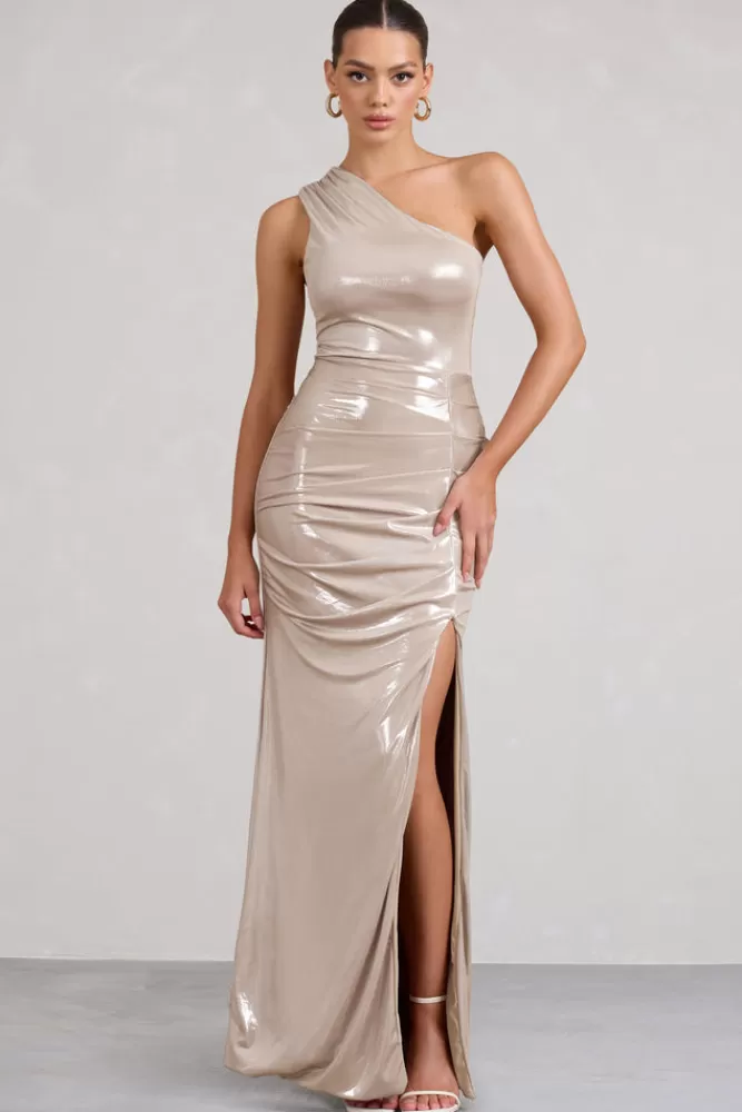 Abito Elegante Monospalla Club L London | Modello Sofie con Spacco Coscia e Tocco Dorato - Edizione Limitata