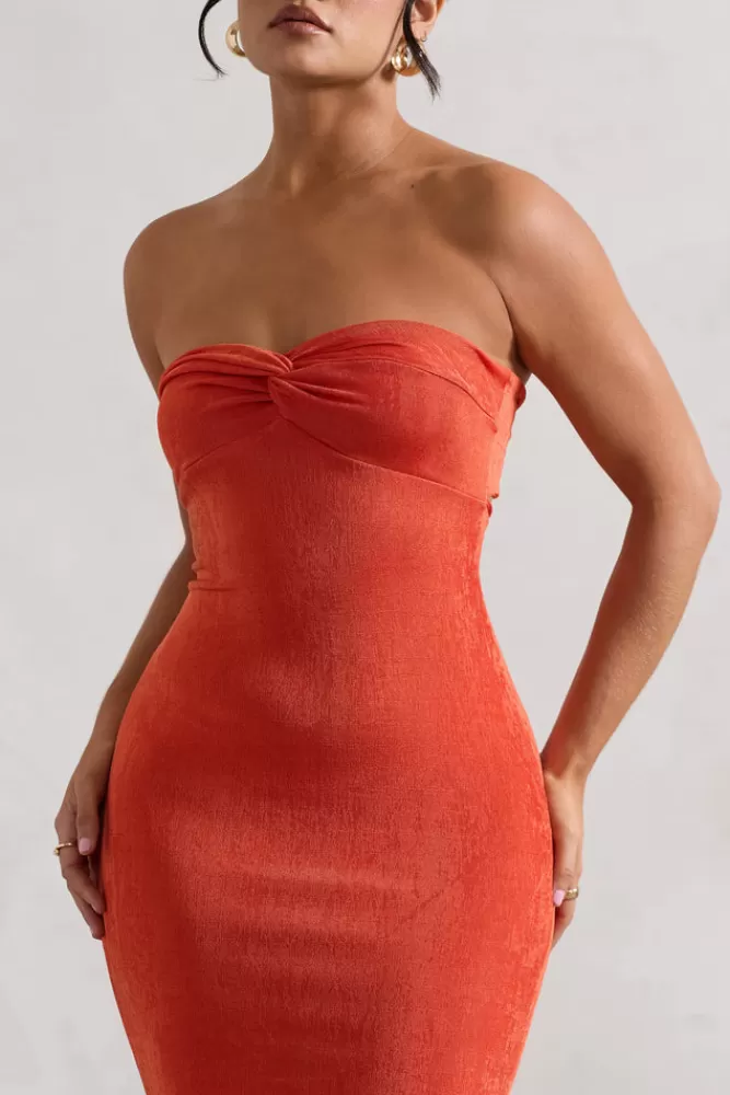 Club L London - Abito Lungo Scollatura a Cuore con Fascia Arancione | Veste Estiva Fantasia Selvaggia in Tonalità Tangerino - Sconti Imperdibili
